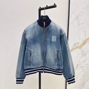 Dior Blue Denim Jacket with Striped Sleeves